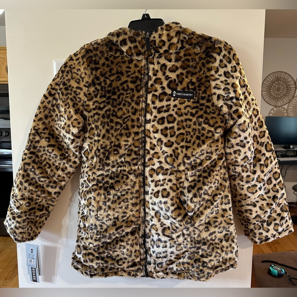 Free Country Girls Leopard/Black Reversible Winter Jacket NWT Size XL 16